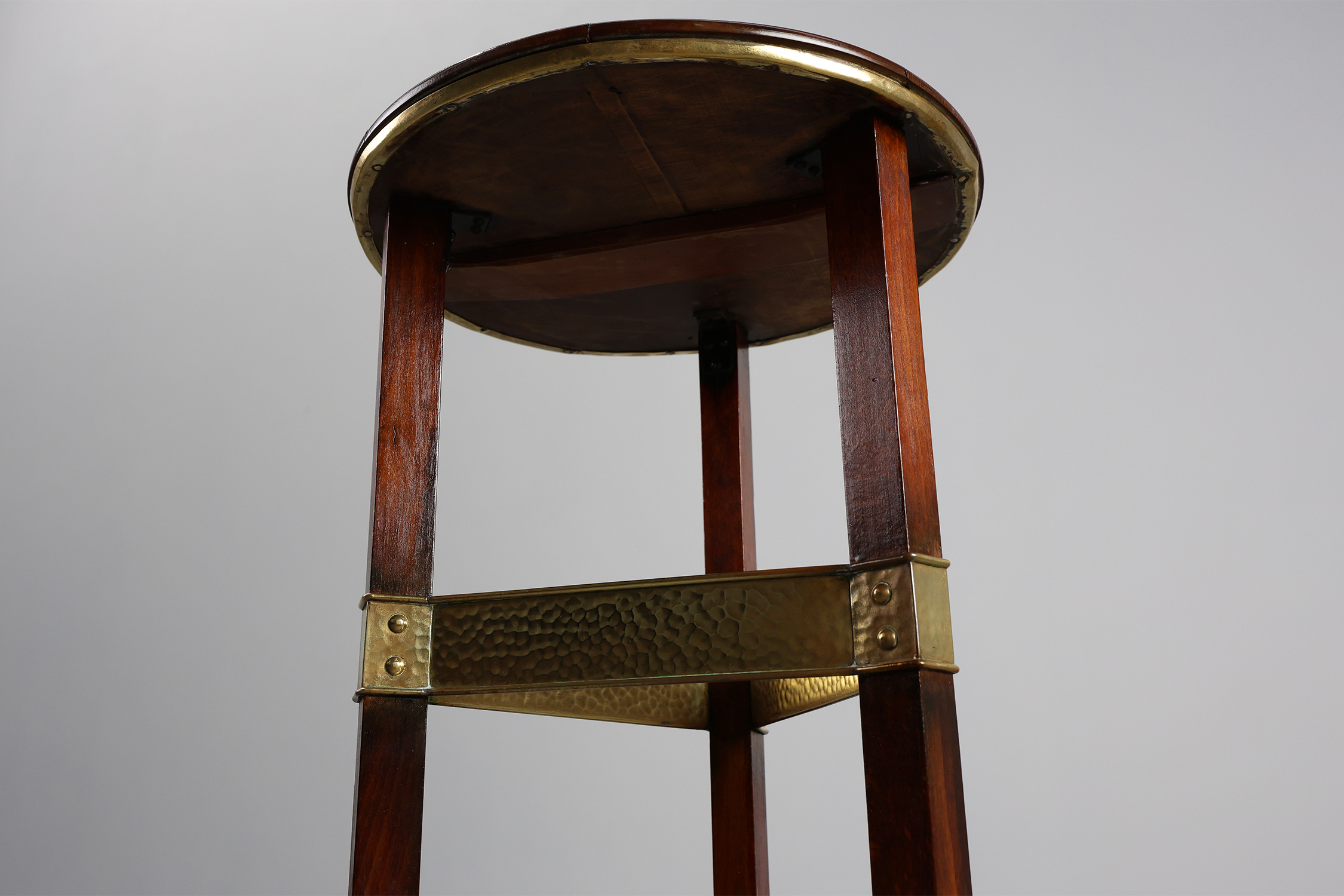 Art Nouveau Pedestal in wood and brass, Belgium, ca. 1910thumbnail